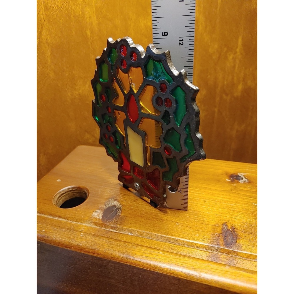 Vintage Stained Glass & Cast-Iron Christmas Tea Light Candle Holder Festive - Picture 4 of 6
